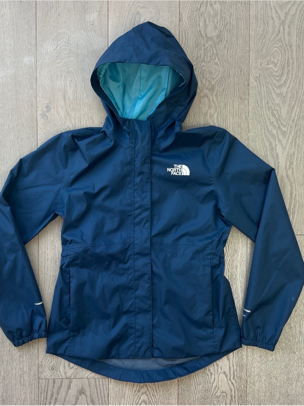 The North Face Girls 14/16 DryVent Rain Jacket Blue Aqua Lining